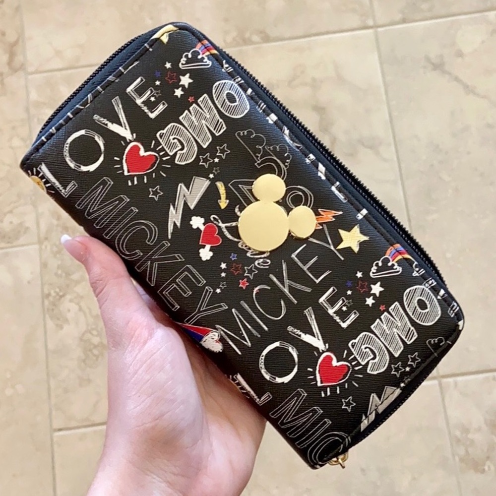 Disney Black Mickey Love Zip-Around Wallet with Red Accents
